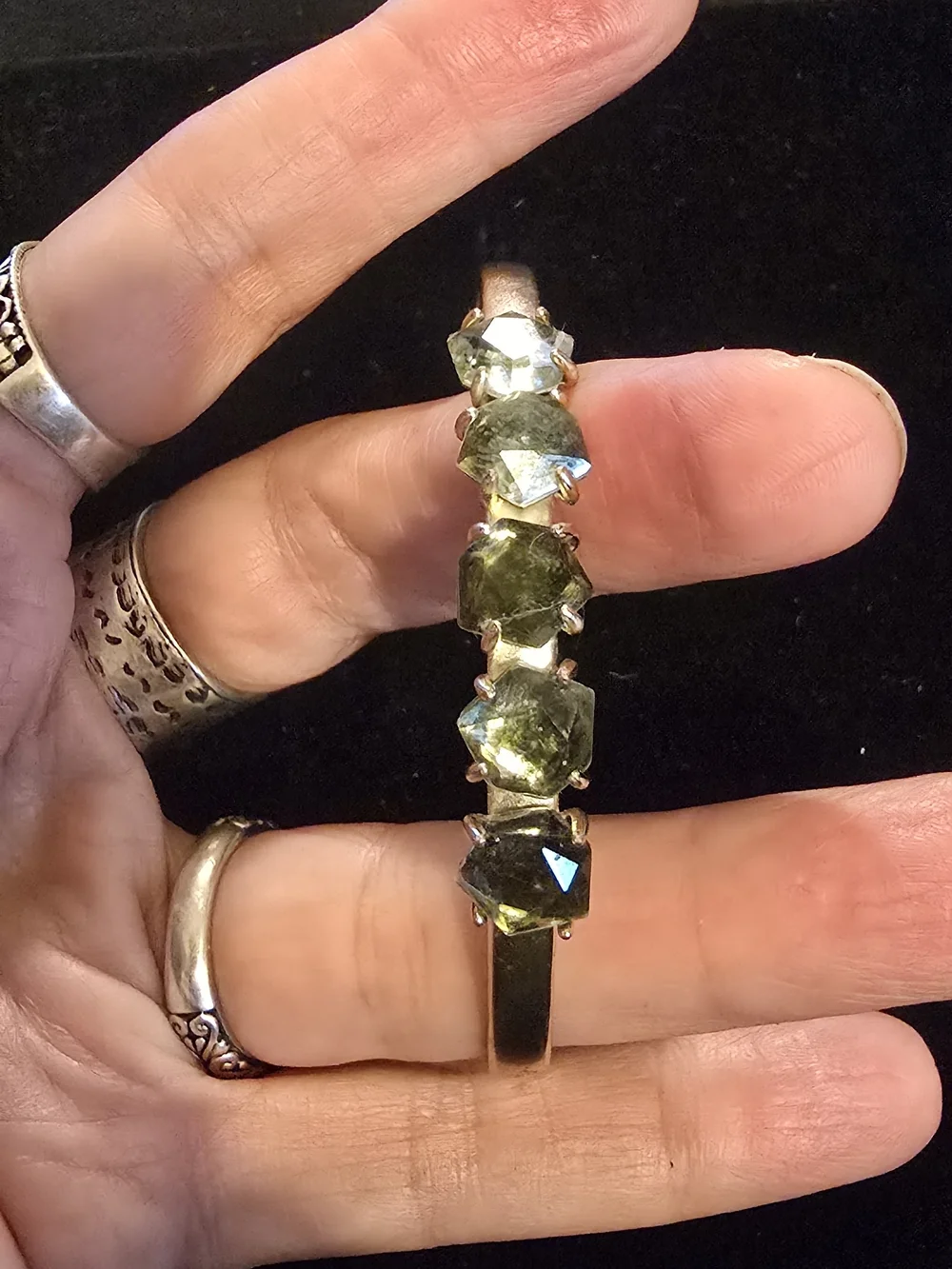 Kendra Scott Gold Cuff Bracelet with Five Green Stones